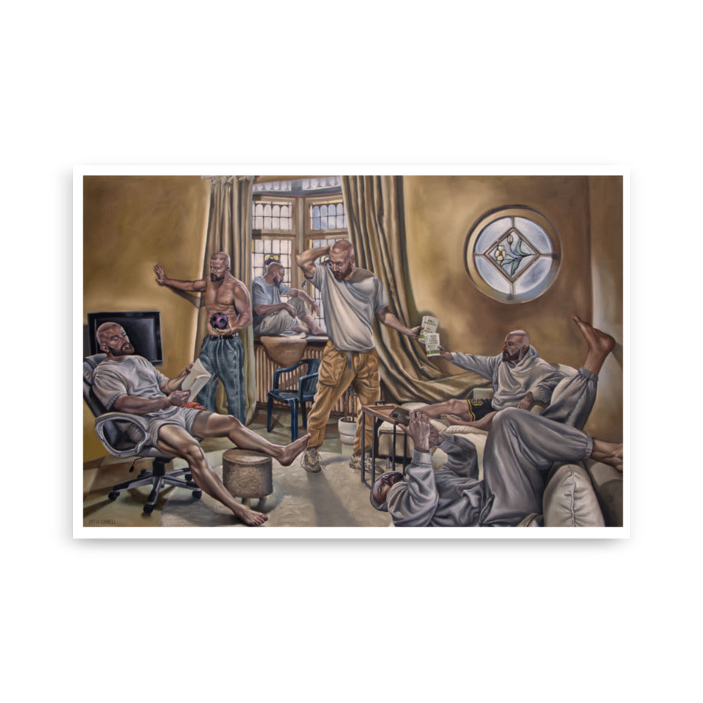 Ein Künstler stellt sich in verschiedenen Situationen da. In einem Bild und in einem Sonntag nachmittag. Contemporary art vom Künstler Drew Camell aus Frankfurt 