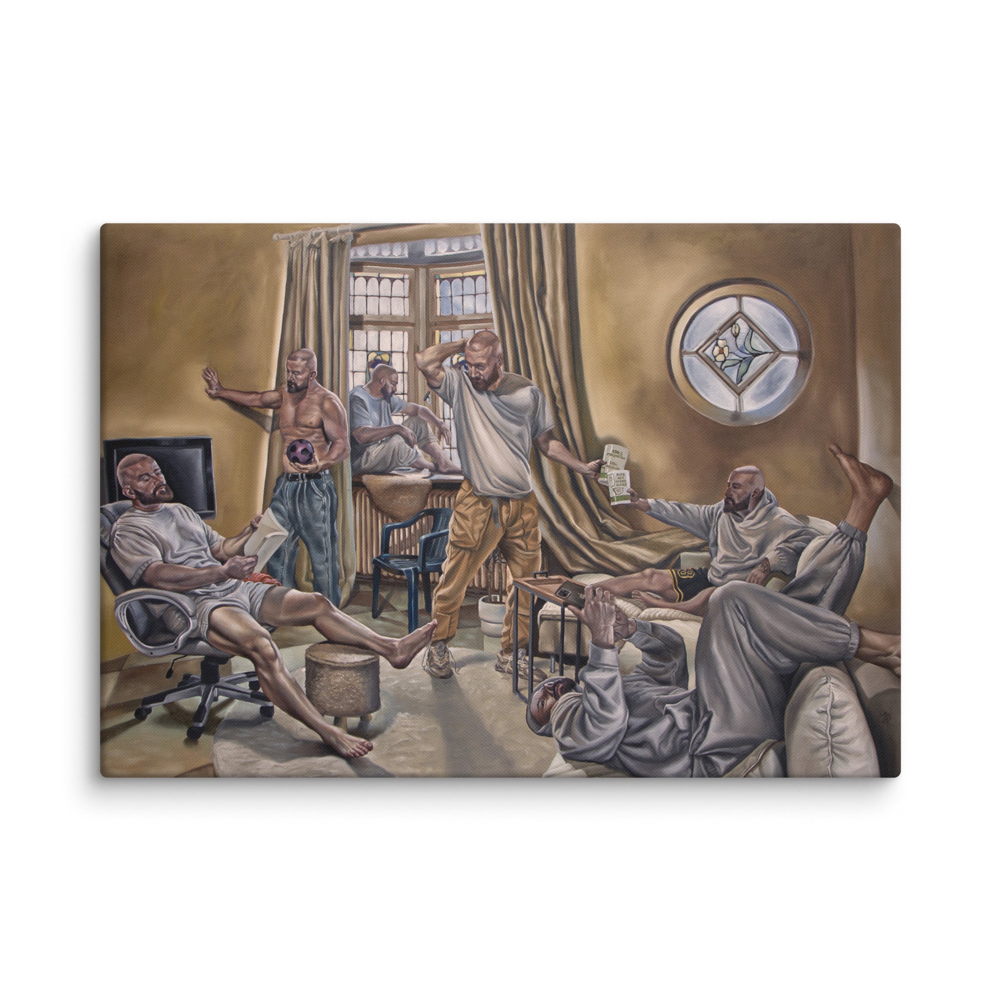 Ein Künstler stellt sich in verschiedenen Situationen da. In einem Bild und in einem Sonntag nachmittag. Contemporary art vom Künstler Drew Camell aus Frankfurt 