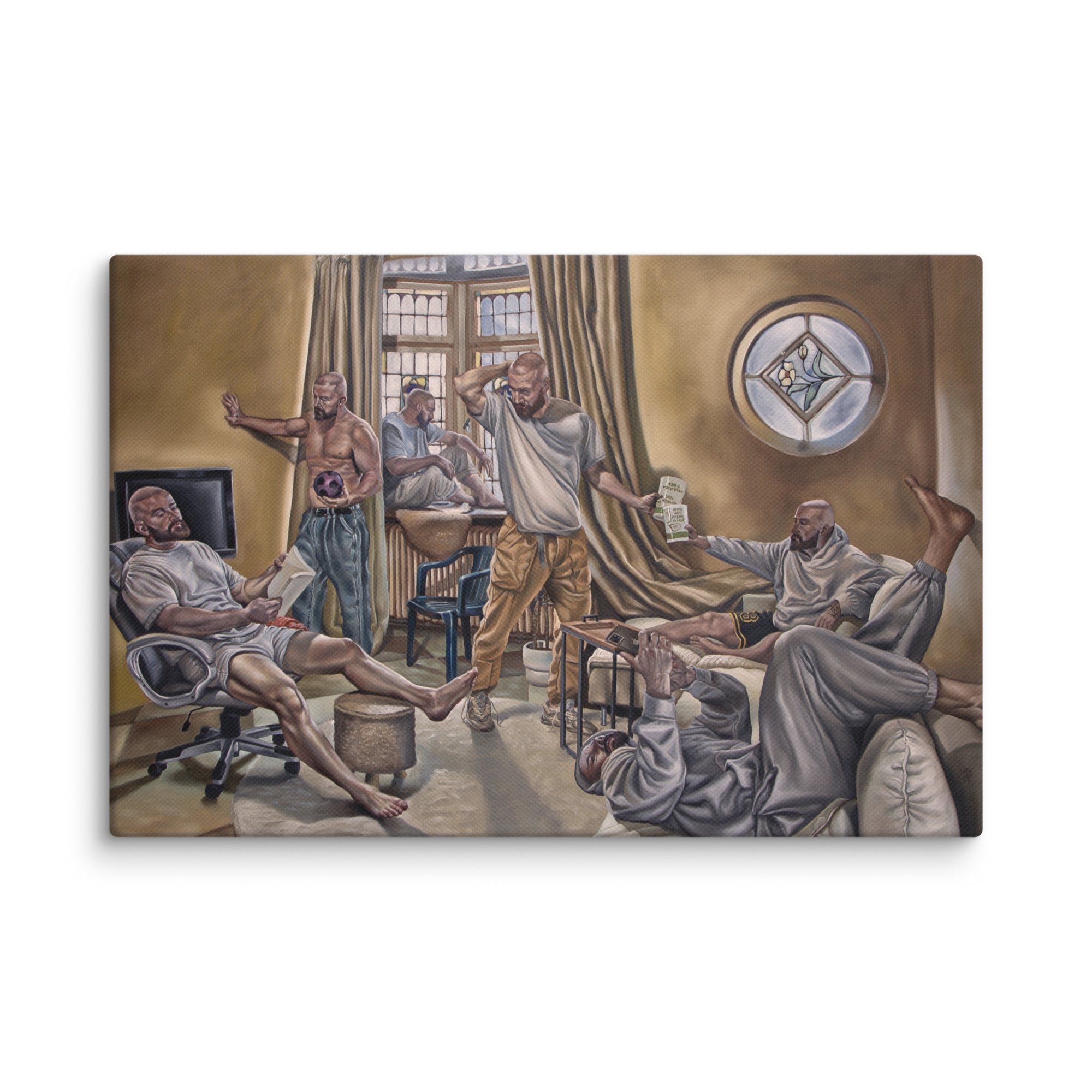 Ein Künstler stellt sich in verschiedenen Situationen da. In einem Bild und in einem Sonntag nachmittag. Contemporary art vom Künstler Drew Camell aus Frankfurt 