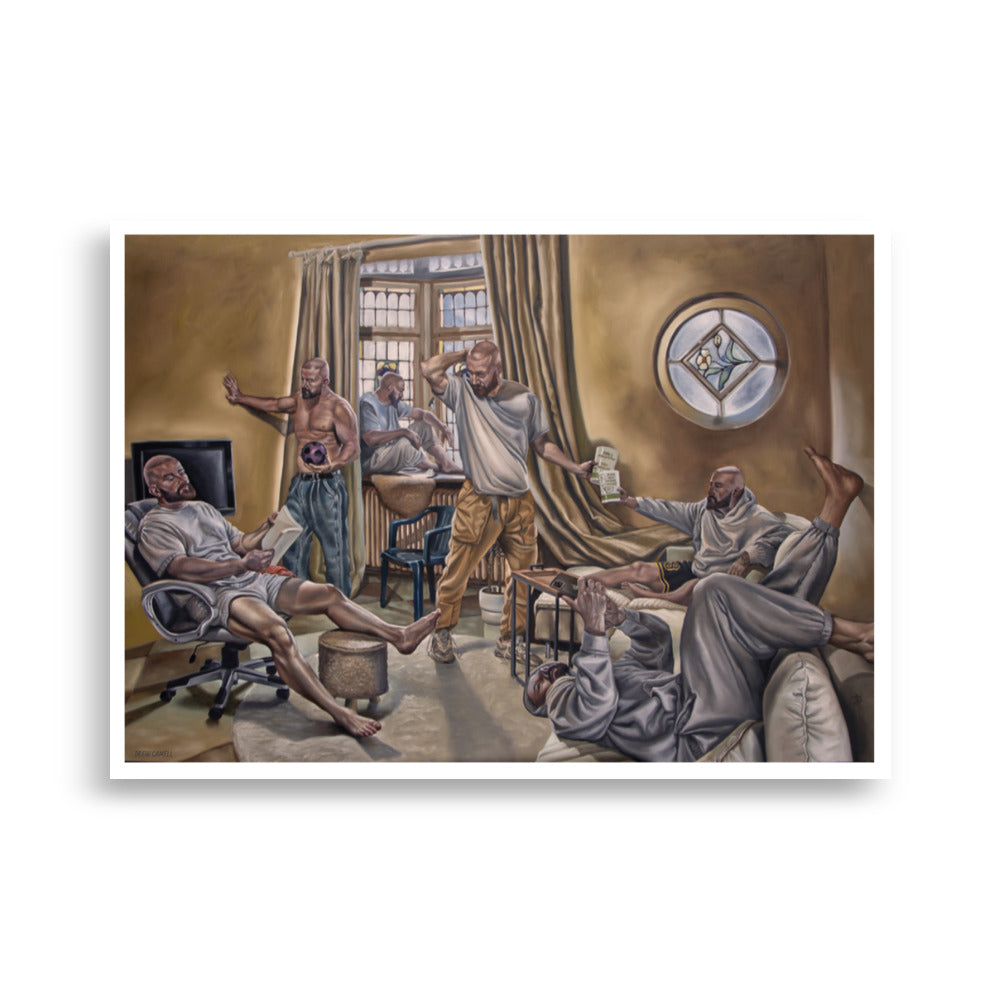 Ein Künstler stellt sich in verschiedenen Situationen da. In einem Bild und in einem Sonntag nachmittag. Contemporary art vom Künstler Drew Camell aus Frankfurt 