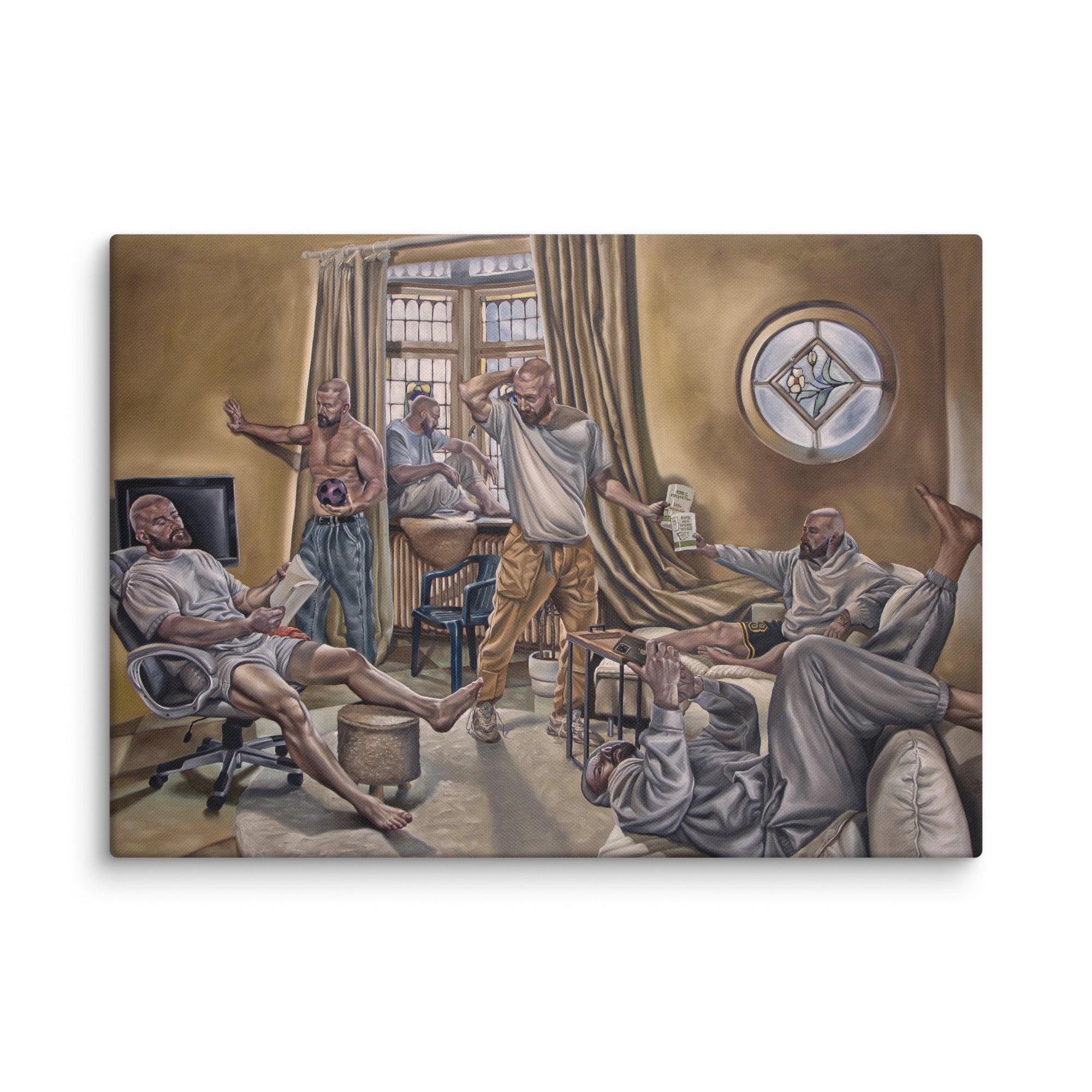 Ein Künstler stellt sich in verschiedenen Situationen da. In einem Bild und in einem Sonntag nachmittag. Contemporary art vom Künstler Drew Camell aus Frankfurt 