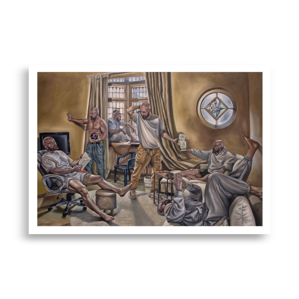 Ein Künstler stellt sich in verschiedenen Situationen da. In einem Bild und in einem Sonntag nachmittag. Contemporary art vom Künstler Drew Camell aus Frankfurt 